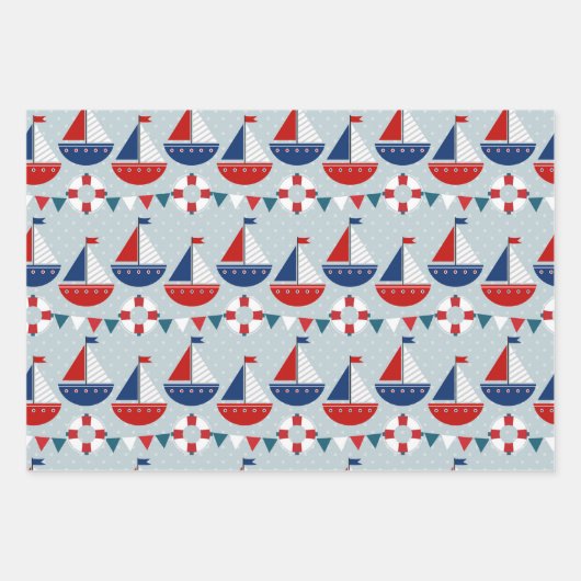 Kinder Nautisch Patroon Inpakpapier Vel (Voorkant)