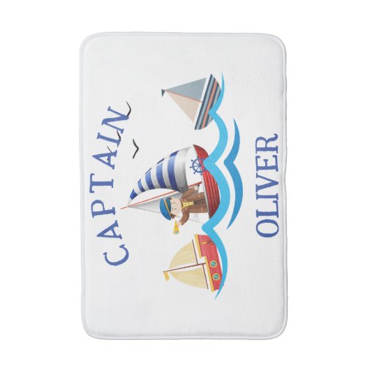Kinder nautische bootkapitein gepersonaliseerd badmat (Voorkant Verticaal)