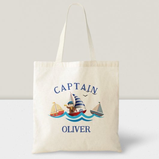 Kinder nautische bootkapitein gepersonaliseerd tote bag