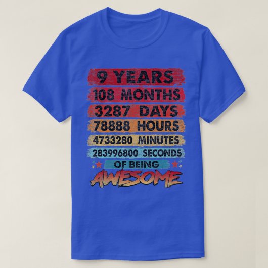 Kinder negende verjaardag 9 jaar oud  retro 108 Mo T-shirt (Design voorkant)