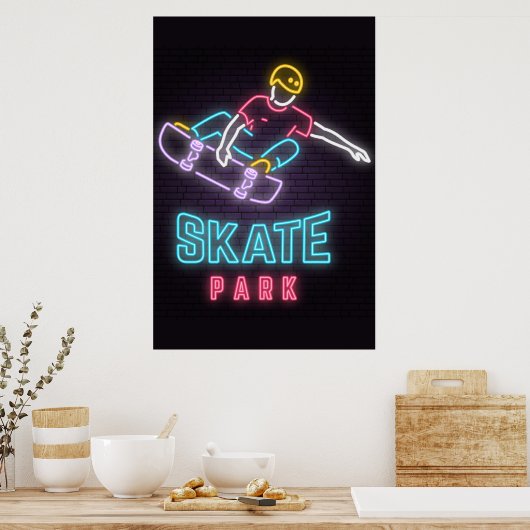Kinder Neon Skateboarder Poster (Keuken)