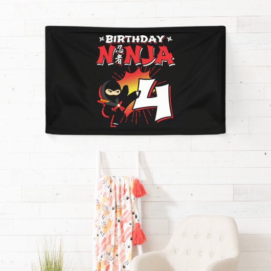 Kinder Ninja Birthday Party Gift - 4 jaar oud Spandoek (Insitu)