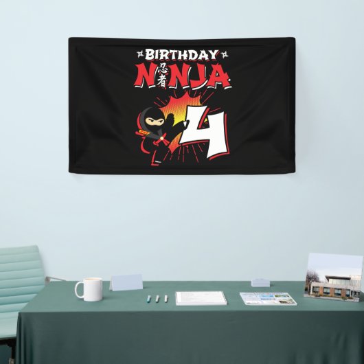 Kinder Ninja Birthday Party Gift - 4 jaar oud Spandoek (Beurs)