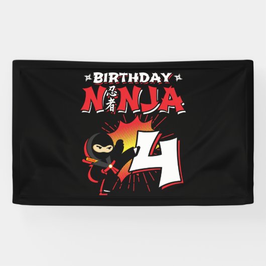 Kinder Ninja Birthday Party Gift - 4 jaar oud Spandoek (Horizontaal)