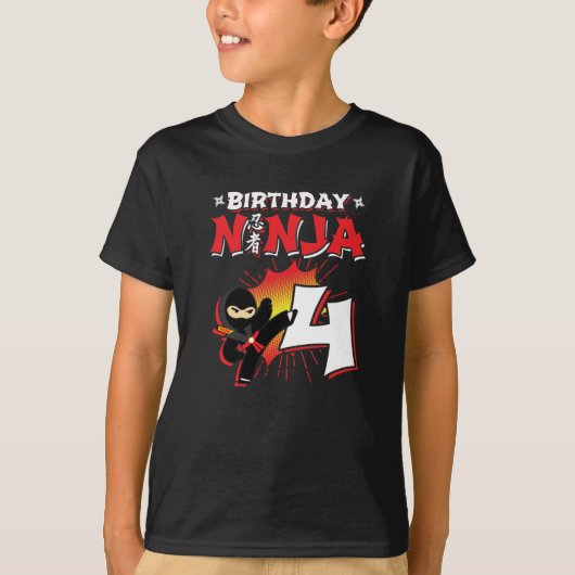 Kinder Ninja Birthday Party Gift - 4 jaar oud T-shirt (Voorkant)