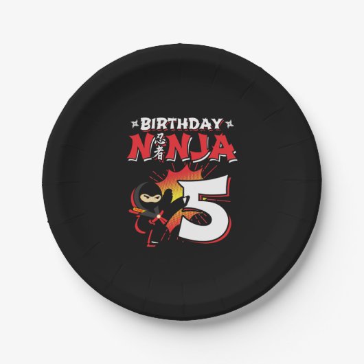 Kinder Ninja Birthday Party Gift - 5 jaar oud Papieren Bordje (Voorkant)