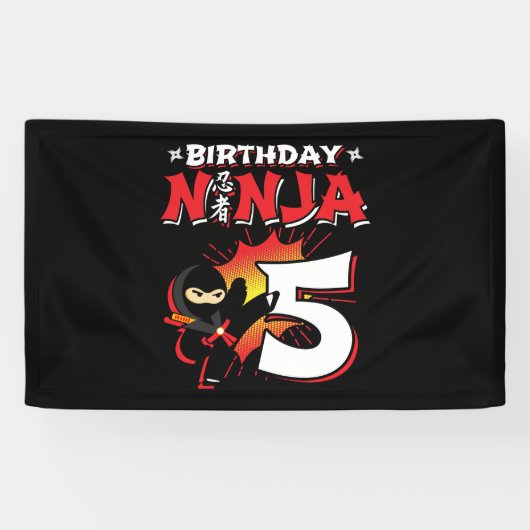 Kinder Ninja Birthday Party Gift - 5 jaar oud Spandoek (Horizontaal)