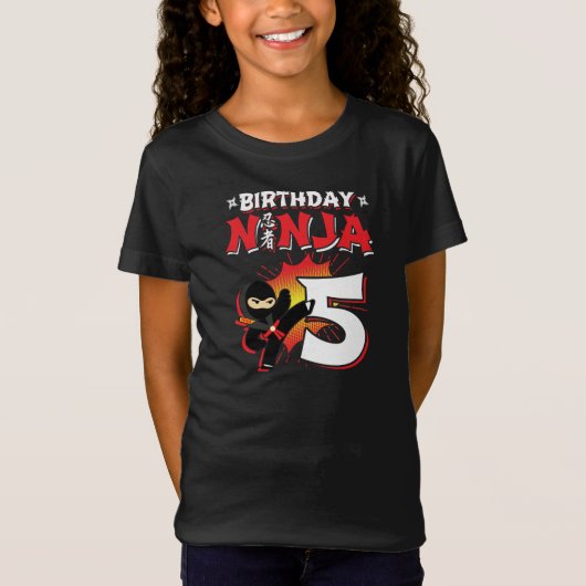 Kinder Ninja Birthday Party Gift - 5 jaar oud T-shirt (Voorkant)