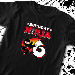 Kinder Ninja Birthday Party Gift - 6 jaar oud T-shirt<br><div class="desc">Het ontwerp van deze Birthday Ninja 6 is voorzien van het Japanse symbool Ninjutsu,  een halftoonstrip-achtige achtergrond,  en een cartoon ninja karate schopgraaf die je 6-jarige ninja-jongen of -meisje liefhebt!</div>