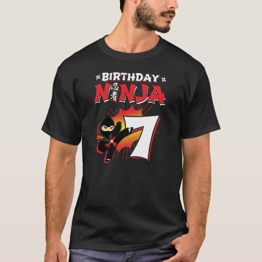 Kinder Ninja Birthday Party Gift - 7 jaar oud T-shirt (Voorkant)