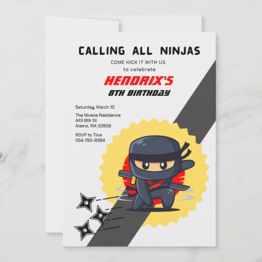 Kinder Ninja Karate Verjaardagsfeestuitnodiging Kaart (Voorkant)
