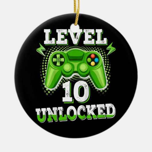 Kinder niveau 10 Onvergrendelde Birthday Video Gam Keramisch Ornament (Voorkant)