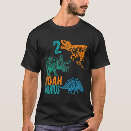 Kinder Noah Saurus 2e Verjaardagsjongens Rex Bday T-shirt (Voorkant)