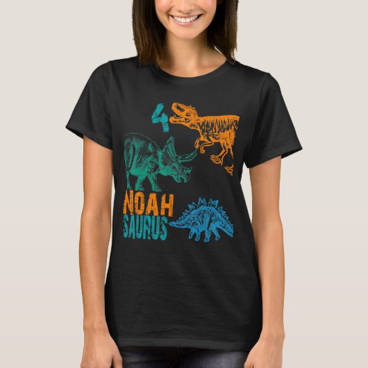 Kinder Noah Saurus 4e verjaardag jongens Rex Bday T-shirt (Voorkant)