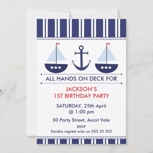 Kinder Nochtans Boat Anchor Birthday Uitnodiging (Voorkant)