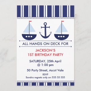 Kinder Nochtans Boat Anchor Birthday Uitnodiging