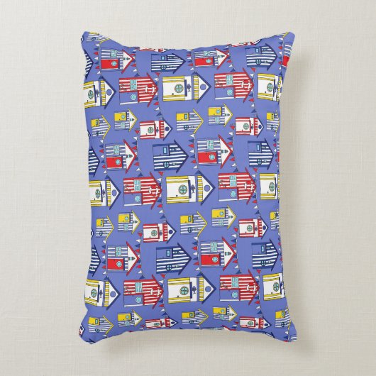 Kinder Nursery Red White en Blue Beach Huts Print Accent Kussen (Voorkant(Verticaal))