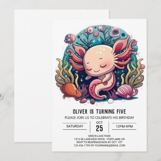 Kinder Oceaan Avontuur Axolotl Verjaardag Kaart (Voorkant / Achterkant)