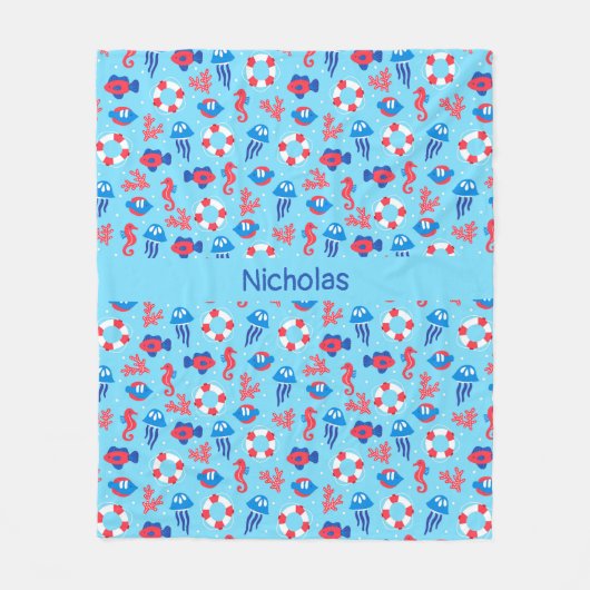 Kinder Ocean Elements Pattern Gepersonaliseerd Fleece Deken (Voorkant)