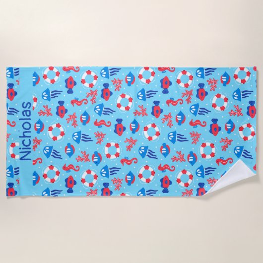Kinder Ocean Elements Pattern Gepersonaliseerd Strandlaken (Voorkant)