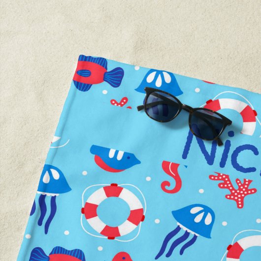Kinder Ocean Elements Pattern Gepersonaliseerd Strandlaken (In situ)