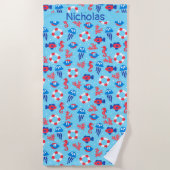 Kinder Ocean Elements Pattern Gepersonaliseerd Strandlaken (Voorkant)