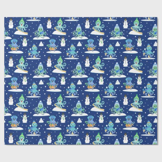 Kinder octopus wintersport grappig dier cadeaupapier (Vlak)