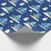 Kinder octopus wintersport grappig dier cadeaupapier (Hoek)