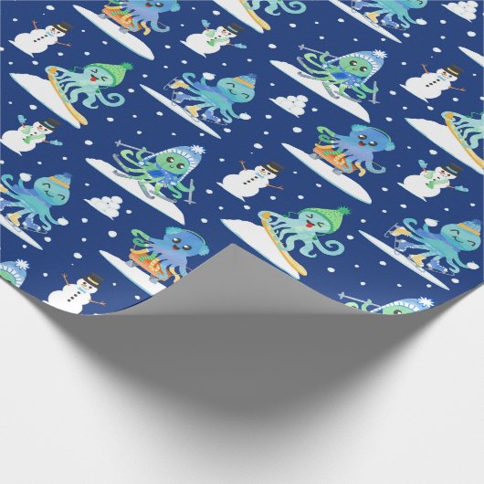 Kinder octopus wintersport grappig dier cadeaupapier (Hoek)