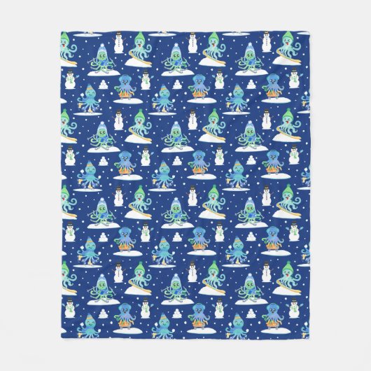 Kinder octopus wintersport grappig dier fleece deken (Voorkant)