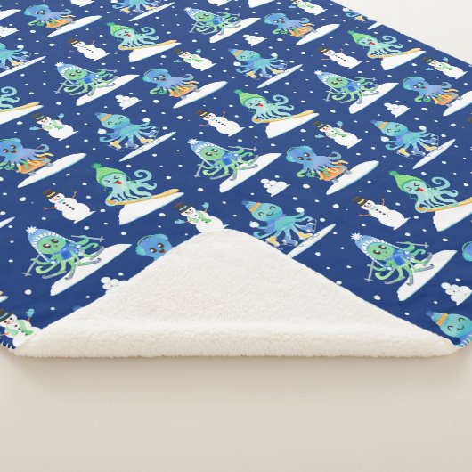 Kinder octopus wintersport grappig dier sherpa deken (3/4)