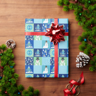 Kinder Octopus Wintersport Patchwork gepersonalise Cadeaupapier