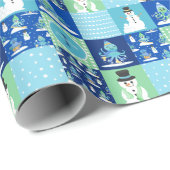 Kinder Octopus Wintersport Patchwork gepersonalise Cadeaupapier (Rol Hoek)