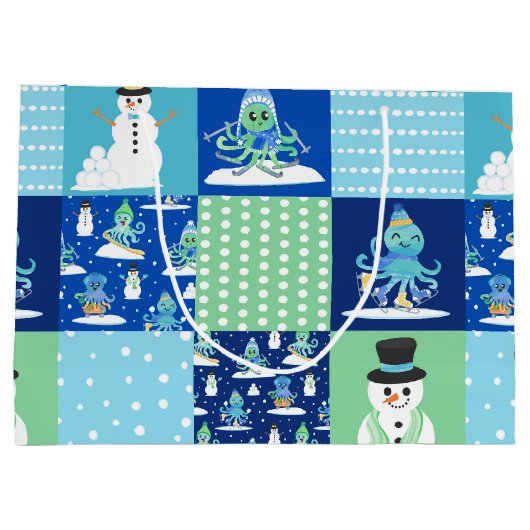Kinder Octopus Wintersport Patchwork gepersonalise Groot Cadeauzakje (Achterkant)