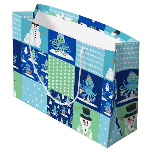 Kinder Octopus Wintersport Patchwork gepersonalise Groot Cadeauzakje (Achterkant Gekanteld)