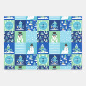 Kinder Octopus Wintersport Patchwork gepersonalise Inpakpapier Vel (Voorkant)