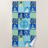 Kinder Octopus Wintersport Patchwork gepersonalise Strandlaken (Voorkant)