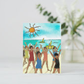 Kinder oefening op strand briefkaart (Staand voorkant)