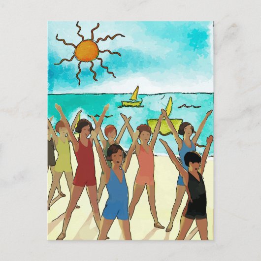 Kinder oefening op strand briefkaart (Voorkant)
