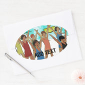 Kinder oefening op strand ovale sticker (Envelop)