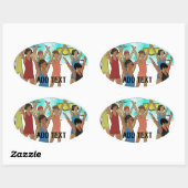 Kinder oefening op strand ovale sticker (Vel)