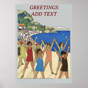 Kinder oefening op strand Poster