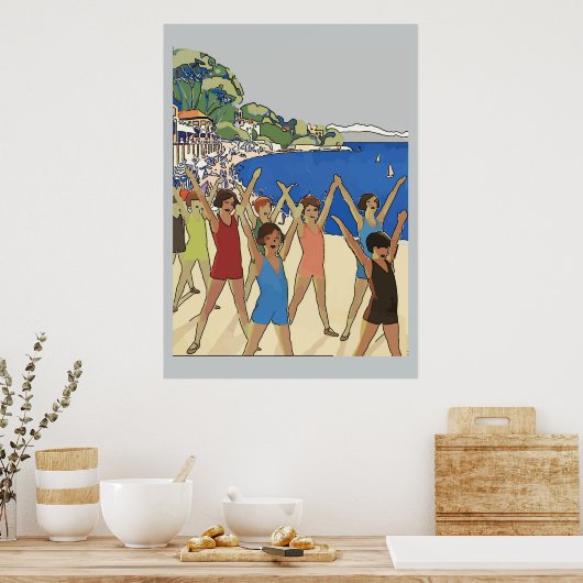 Kinder oefening op strand Poster (Keuken)