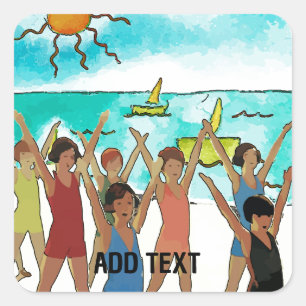 Kinder oefening op strand vierkante sticker
