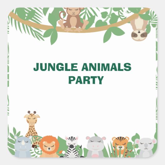 Kinder Oerwoud Animals Party Square Sticker (Voorkant)