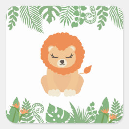 Kinder Oerwoud Dieren Feestvierkant Sticker - Lion