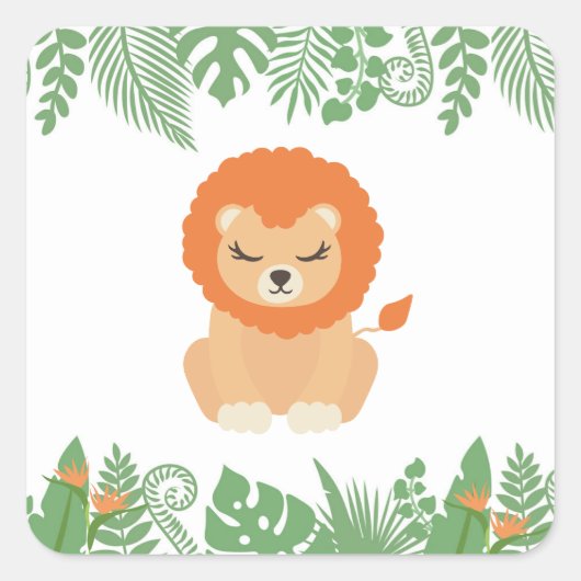 Kinder Oerwoud Dieren Feestvierkant Sticker - Lion (Voorkant)