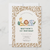 Kinder Oerwoud Safari 1e Verjaardagsfeestuitnodigi Kaart (Voorkant)