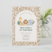 Kinder Oerwoud Safari 1e Verjaardagsfeestuitnodigi Kaart (Staand voorkant)