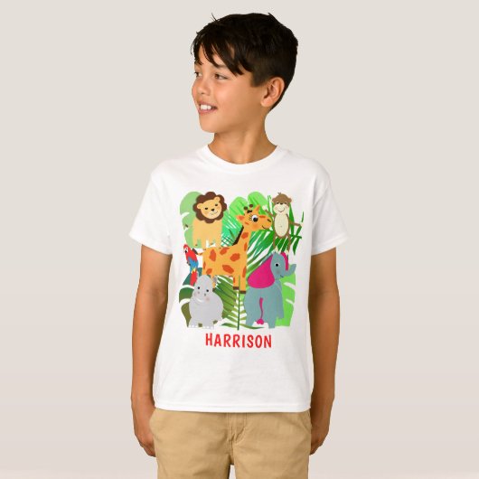 Kinder Oerwoud Safari Cartoon T-shirt (Voorkant volledig)